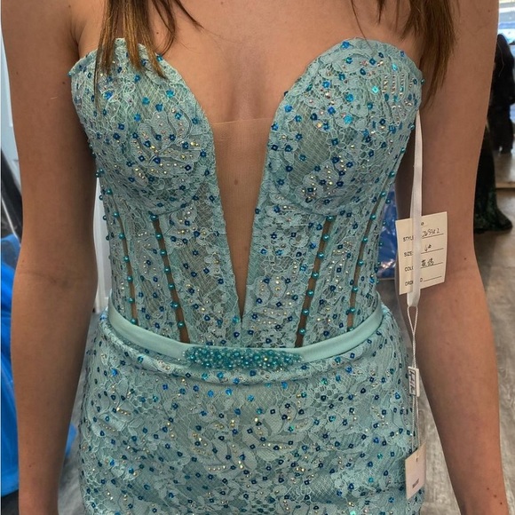 Strapless sparkly light blue prom dress! With tie up back - Picture 3 of 3